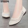 Women Soft Leather Shoes Ladies Pointed Toe Rhinestone Mesh Shallow-mouthed Soft-soled Flat Heel Sandals Footwears