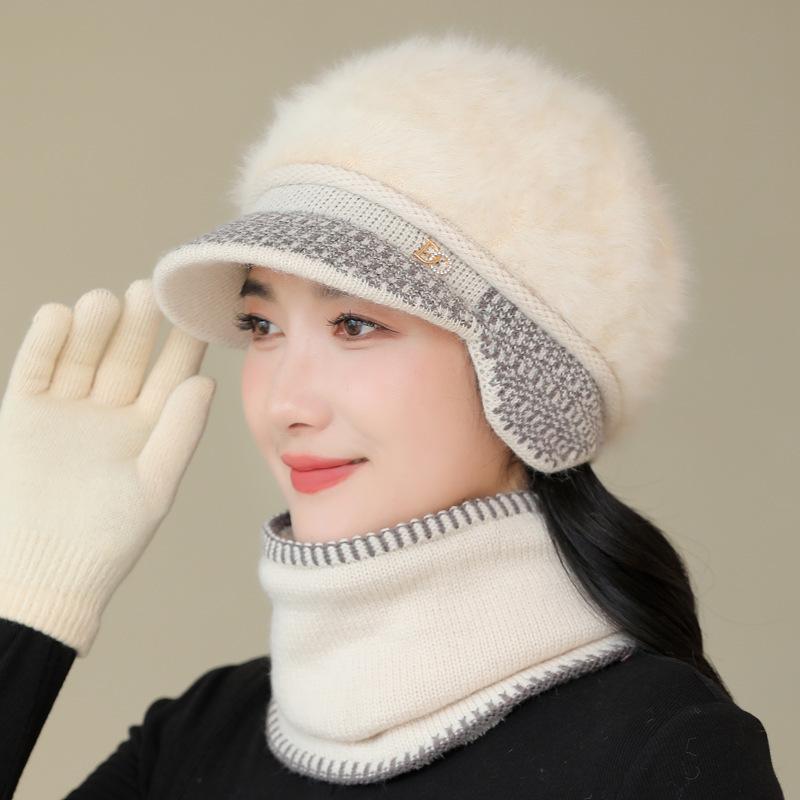 Вязаная шерстяная шапка из кроличьего меха для женщин на осень и зиму. Универсальная зимняя теплая шапка для мам. Шапки для защиты ушей для женщин среднего и пожилого возраста.