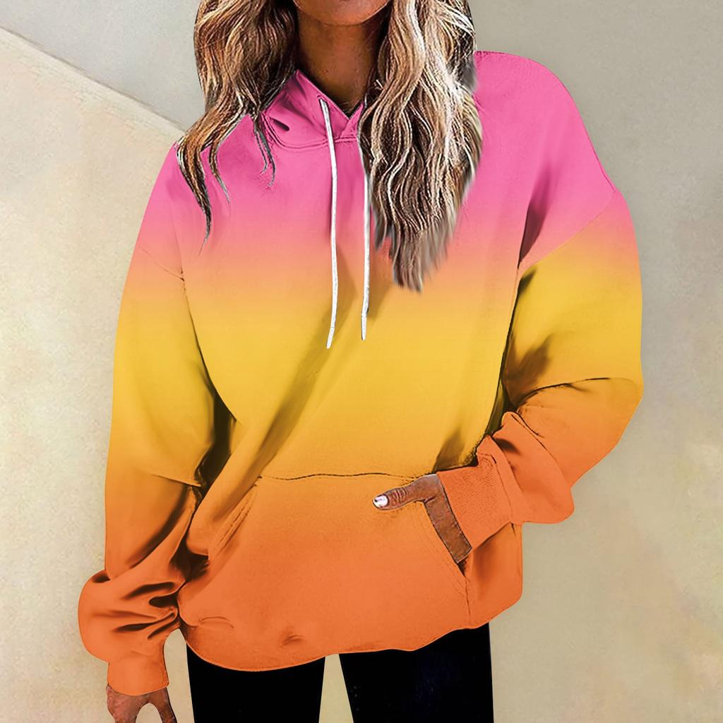 Женская мода Повседневные Универсальные Повседневные толстовки с круглым вырезом Графика Повседневные с длинным рукавом Градиент Лоскутная верхняя одежда с принтом Толстовки