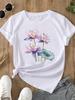 (Азиатский размер)  Топ женский с круглым вырезом, футболка с коротким рукавом с принтом, трендовый цветочный стиль, модная женская повседневная графическая футболка