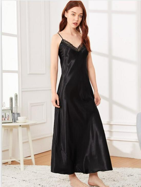Women's Imitation Silk Lace Camisole Nightgown - Solid Color, Comfortable Long Loungewear, Lazy Style for Summer