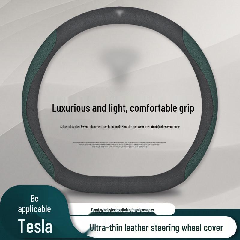 Genuine Leather Steering Wheel Cover for Tesla Model 3, Model Y, Model X - Universal Fit for All Seasons