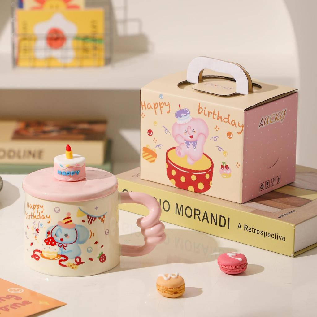 Cartoon Ceramic Cup with Lid High Value Mug Cute Girl Heart Water Cup Souvenir Gift Cup Student Drinking Water Cup