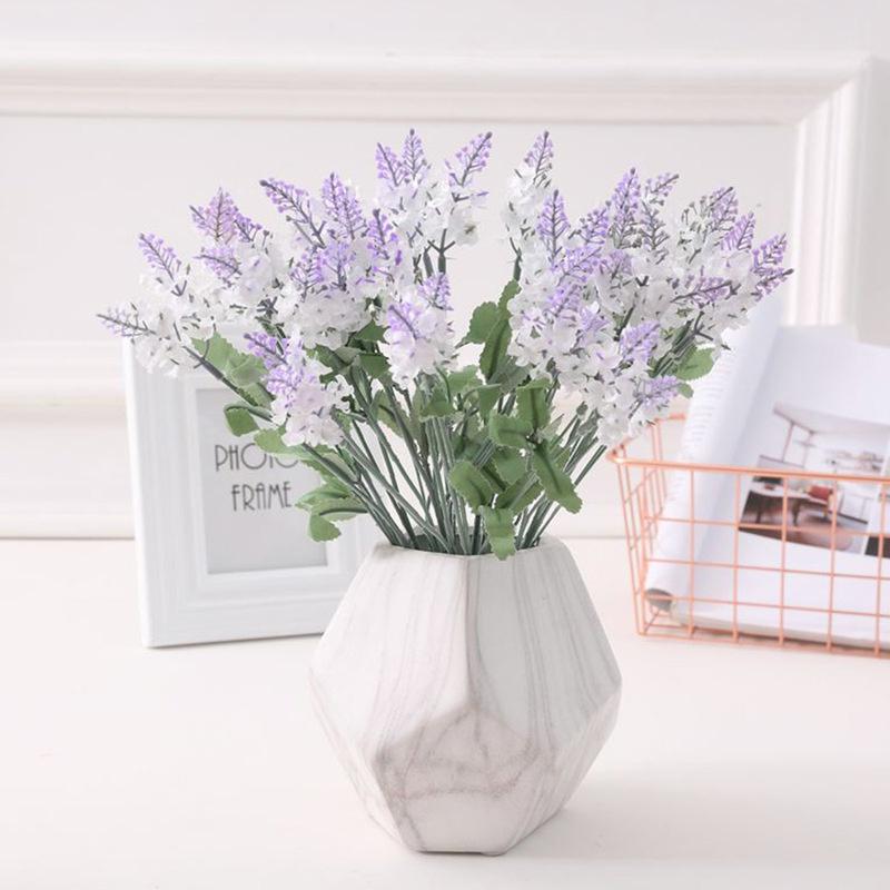 10 Pcs Romantic Provence Lavender Silk Artificial Flowers Purple Bouquet Plastic Fake Flower White for Home Wedding Decoration