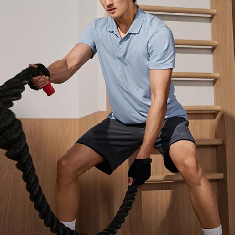 Мужская спортивная рубашка-поло Li Ning Fitness Series, однотонная, небесно-голубая APLU253-5