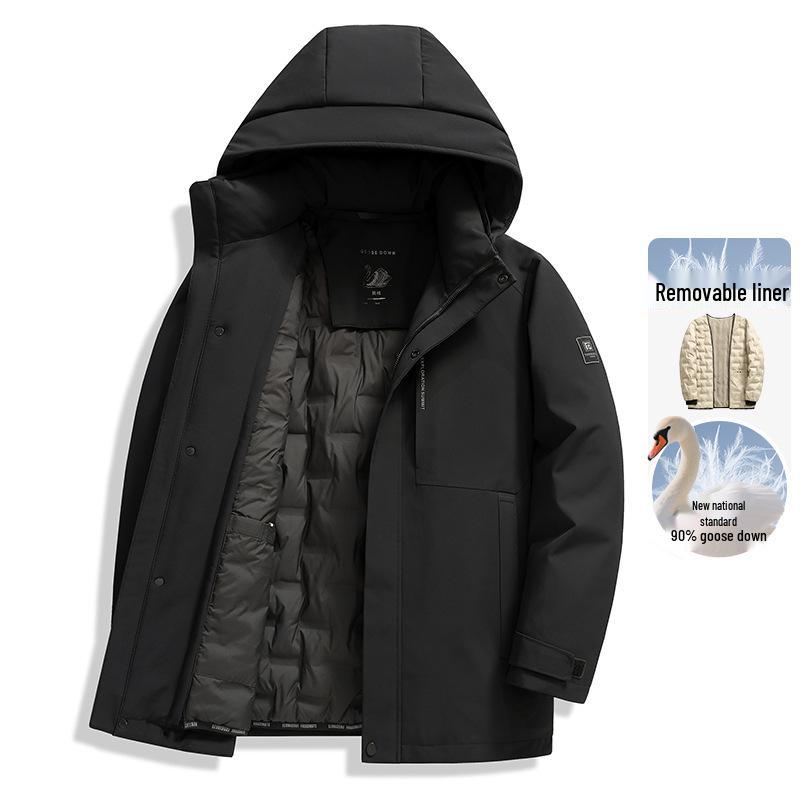 Мужская зимняя куртка с отстегивающейся подкладкой, 90% белый гусиный пух - Business Casual, Утепленная, Стиль для среднего возраста