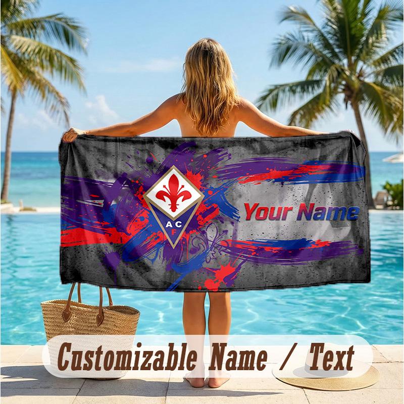 Custom Text Beach Towel, Soft Absorbent Swimming Multi-use TowelFiorentina FC