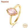 Tancise Classic 925 Sterling Silver  9*6 Pink Quartz Ring Ladies Jewelry Wedding Promise Party Gift