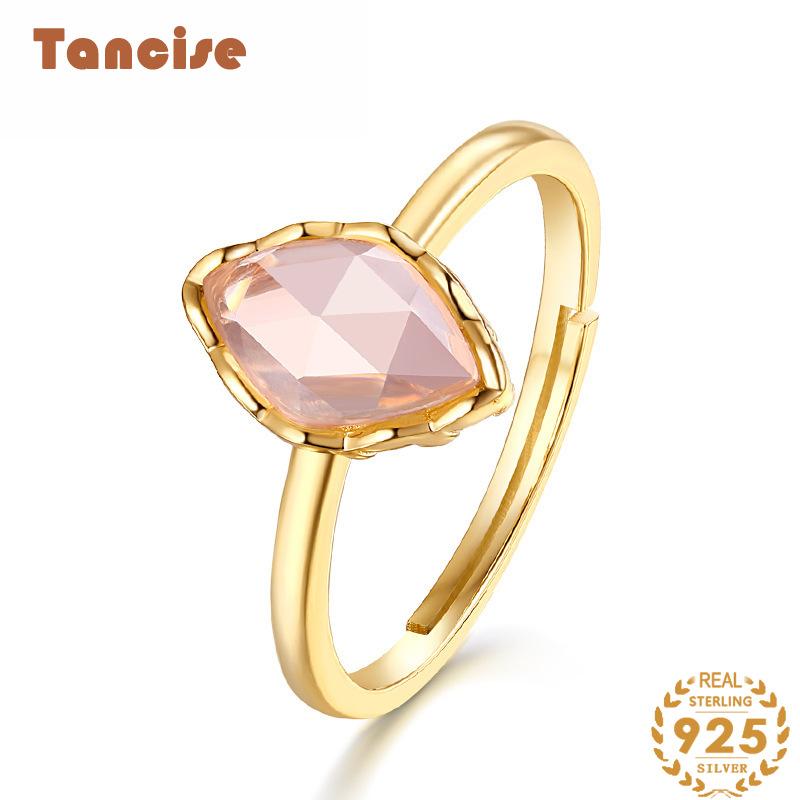 Tancise Classic 925 Sterling Silver 9*6 Pink Quartz Ring Ladies Jewelry Wedding Promise Party Gift