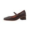 Fashion 2024 Trend Spring Women's Shoes Square Toe Chunky Heel Shoes Women Genuine Leather Low Heel Women Pumps Solid Retro Mary Janes