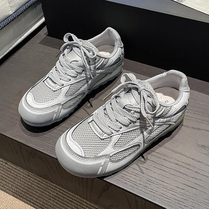 Кроссовки на толстой подошве сетка Forrest Gump женские 2025 осень новые серебристые немецкие тренировочные туфли круглый носок универсальные повседневные дышащие спортивные туфли