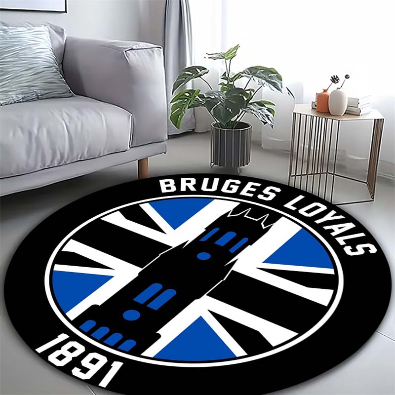 Bruges Loyals 1891 Club Crest Round Area Rug Belgian Football Circular Floor Mat Sports Fan Gaming Chair Bedroom Home Decor Carpet