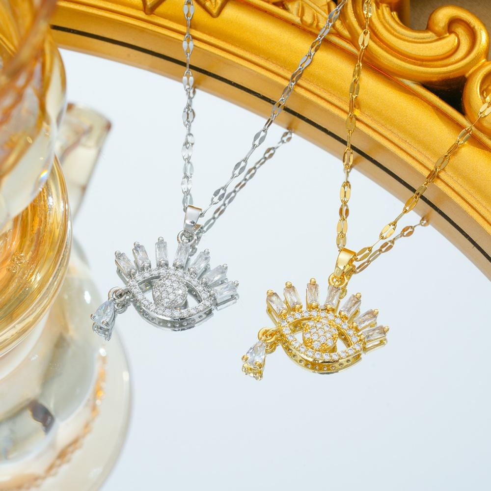 Elegant Female Crystal White Zircon Stone Evil Eye Skeleton Pendant Necklace Vintage Gold Silver Color Wedding Jewelry For Women