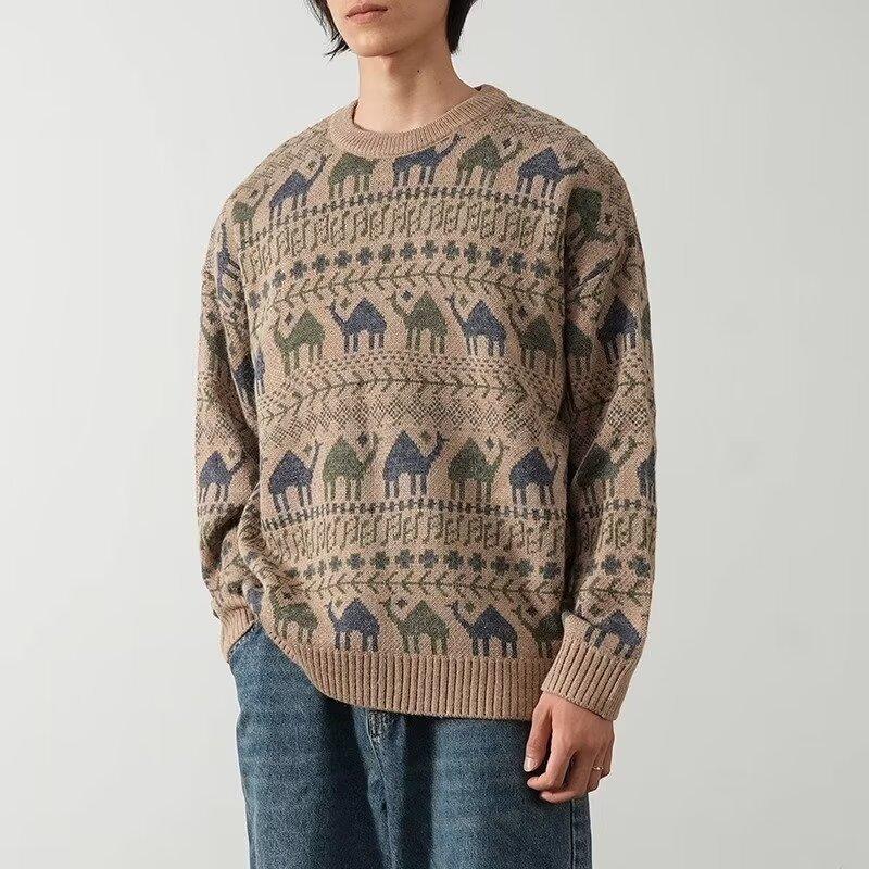 Мужской свитер 2024 года, осень и зима, новый модный жаккардовый пуловер с круглым вырезом, вязаная верхняя одежда, нижнее белье, мужской свитер