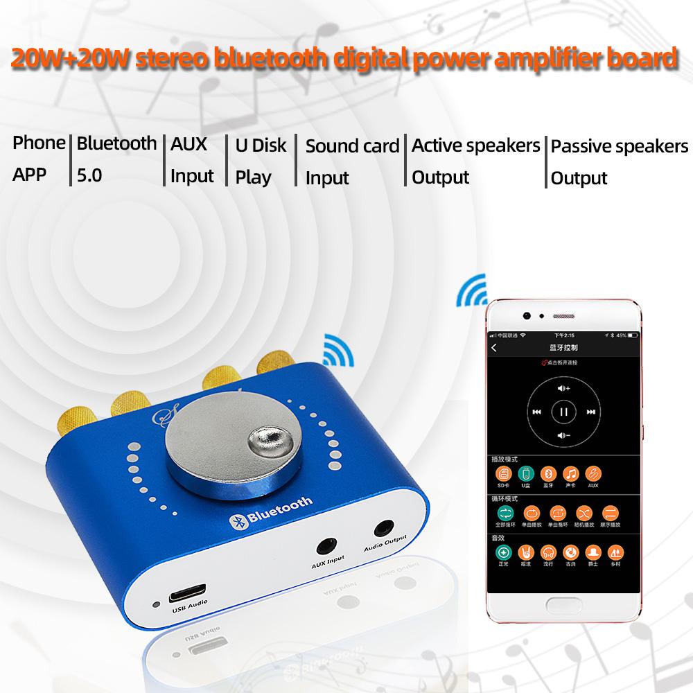 Мини-усилитель Bluetooth 5.0 Digital Audio Power Class D HiFi Stereo 200 Вт*2 12 В/24 В Домашняя Автомобильная USB музыкальная звуковая карта AMP Динамик