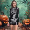 Halloween Women Dress Bloodstain Skeleton Spider Print V Neck Nurse Cosplay Long Sleeves Haunted House NPC Performance Costume