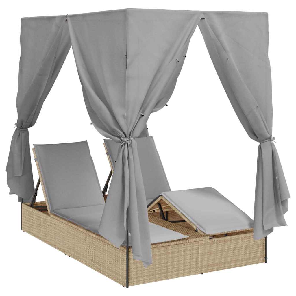 Double Sun Lounger Grey 205 x 129 x 200 cm Poly Rattan