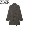 Zbzr Autumn New Women Clothes Western Style Fashion Simple Hydrophobic Windproof Double Placket Trench Coat 8073256-