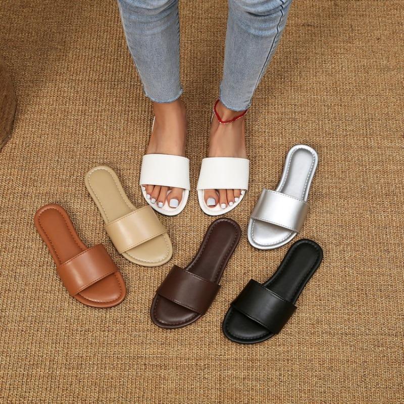 Летние женские тапочки, кожаные женские шлепанцы с квадратным носком на плоской подошве, дизайнерские женские шлепанцы, женская обувь, роскошные сандалии