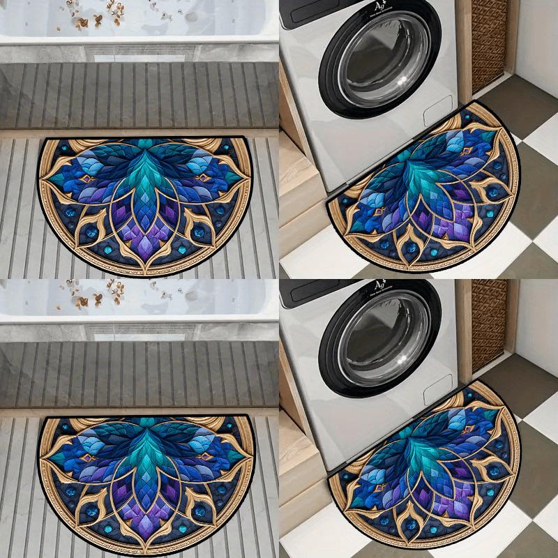 Роскошный полукруглый ковер с мозаичным узором, бирюзово-синий, золотой, нескользящий, декоративный коврик, ковер с 2D-печатью для декора входной двери, крыльца