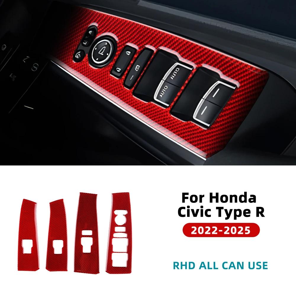 Real Soft Carbon Fiber Car Window Lift Button Panel Trim Sticker For Honda Civic Type R 11th FL5 2022 2023 2024 2025 LHD RHD.