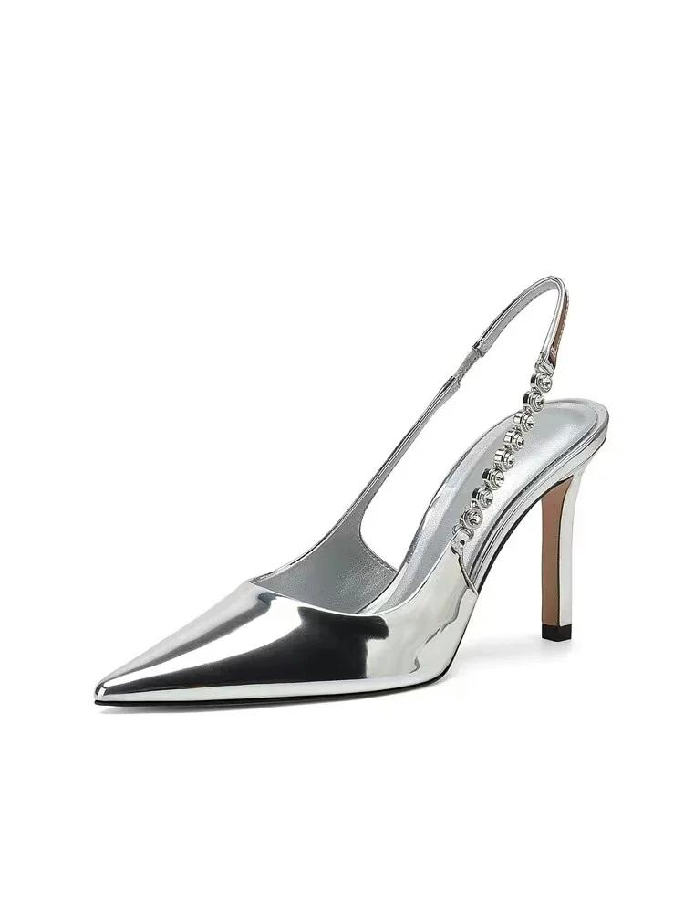 Fashion Ladies Shoes On Sale 2024 New Slingbacks Women's Pumps Sexy Pointed High Heels Silver Leather Party Pumps Elegant Dress Shoes