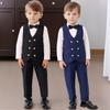 Kids Vest Suit Set Spring Flower Boy Wedding Outfit Baby Birthday Photography Blazer School Children Piano Performance Costume Age 2-12