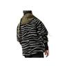 Striped Zip-Up Warm Stand Collar Long Sleeve Jacket Women Jacket Black H24064