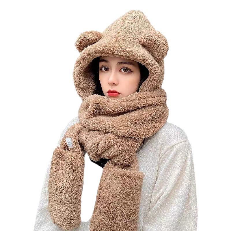 Милая защита ушей от холода, новая плюшевая шапка, женский осенне-зимний шарф, интегрированный теплый и плюшевый шарф для езды на велосипеде
