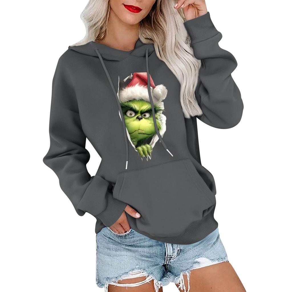 Women's Casual Comfortable Neck Hooded Long Sleeve Christmas Print Warm Sweatshirt