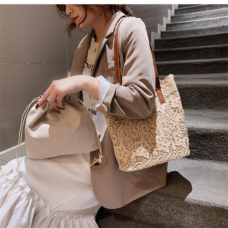 Сумка-ведро через плечо для женщин Новая летняя корейская кружевная элегантная женская сумка-тоут для покупок Женские сумки Женская сумочка Женская пляжная сумка CLE