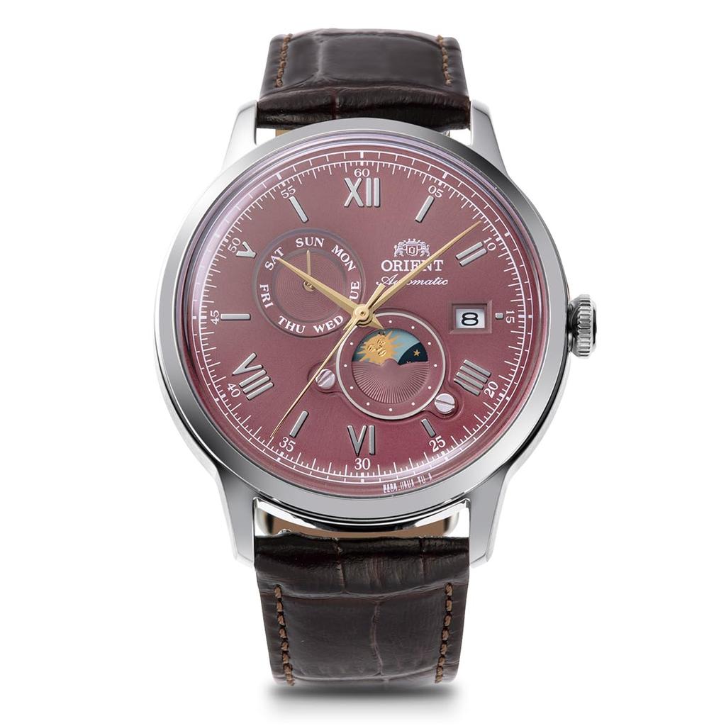 Orient Bambino Automatic с японской гарантией Часы SUN&MOON, Мужские, Бордовый, RN-AK0807R, Производителя