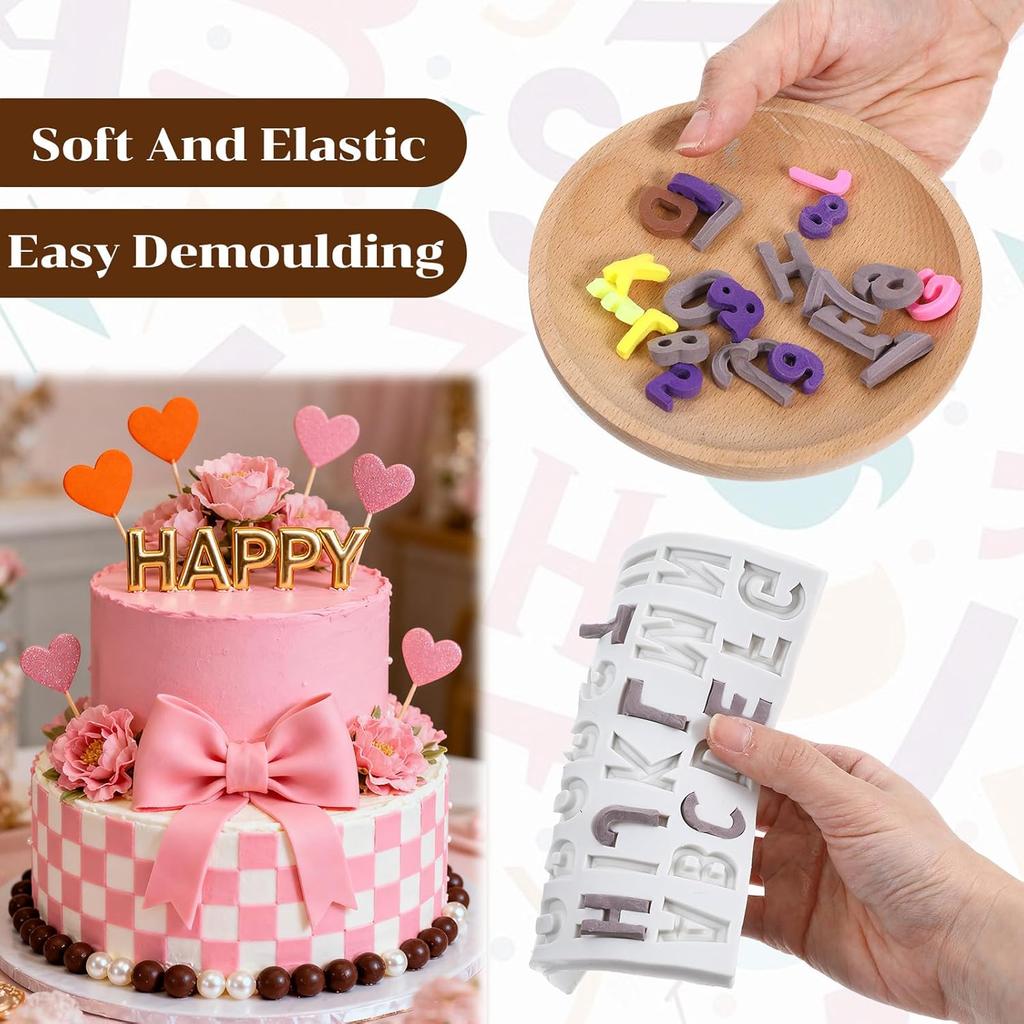 2Pcs Capital Letter Fondant Molds, Alphabet Number 0-9 Chocolate Mold, Silicone Letter Molds for Baking, Cake Decorating, and Birthday Party
