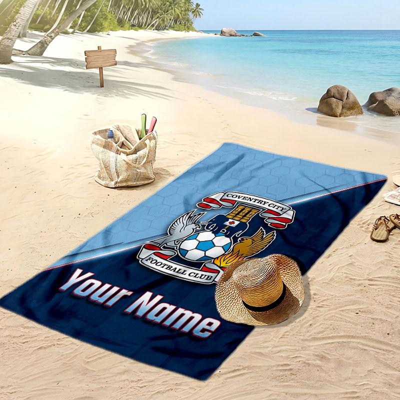 Coventry City FC Personalized Printed Beach Towel Soccer Logo Support Custom Name Text Absorbent Towel For Sport Travel Special Gift