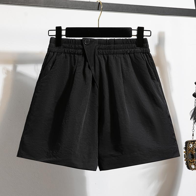 DIMANAF 2025 Шорты больших размеров Летние женские брюки с широкими штанинами Однотонные Свободные с высокой талией Повседневные шорты Базовые Шаровары Новые