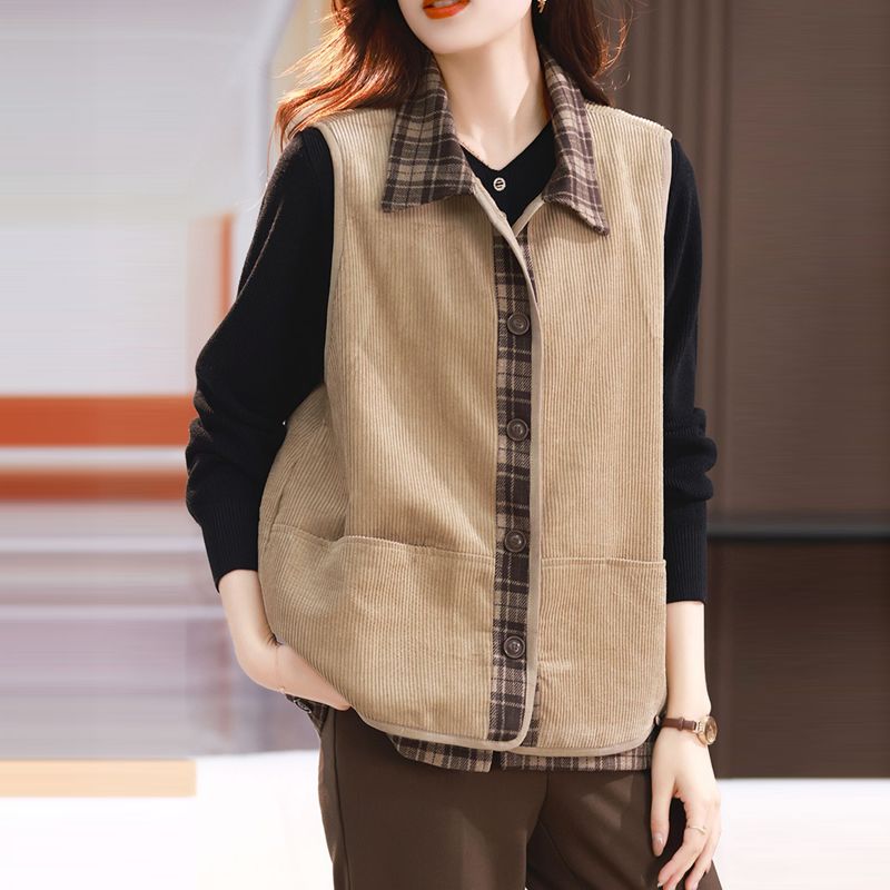 Stylish European Style Autumn and Winter Ladies Velvet Vest Coat Warm Corduroy Jacket