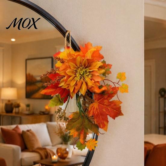 Thanksgiving Door Decor Artificial Maple Leaf Decoration, Autumn Decoration with Leaves Faux Dahlia, Exquisite Floral Rustic Hanging Ornament