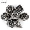 7 Pcs Black White Dragon Metal Dice Solid Metal Polyhedral Dice Set Suitable for Role-Playing RPG Board Game Card Game