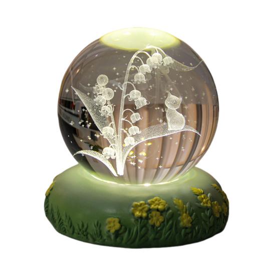 Flower Faux Crystal Ball Night Light 3D Rose Tulip Carnation