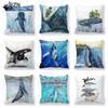 Watercolor Whale Cushion Covers Polyester Ocean Blue Sea Fish Decorative Pillowcases 45x45cm for Sofa Couch Living Room Decor