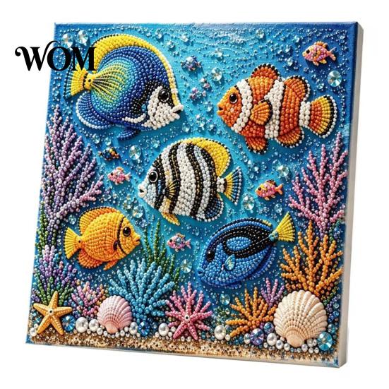 Relaxing Weekend Creative Project Ocean Faux Pearl Painting Kit, Marine Life 3D Art DIY Handmade Wall Supplies Sea Turtle Fish Picture Craft