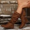 Large Size Mid Length Boots for Women In Autumn and Winter, Side Zipper Pleated Stacking Boots, Flat Bottom Suede Western Boots