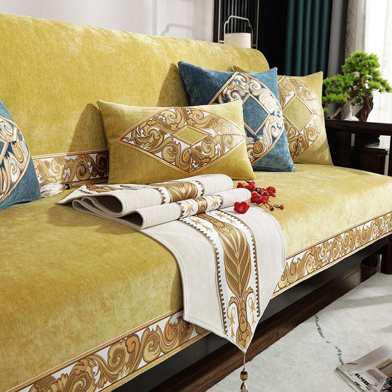 Jacquard Embroidery Sofa Covers Chenille Couch Slipcover Non-slip Armchair Seat Cushion Hemmed Sofa Towel for Live Room Classica