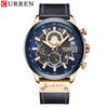CURREN 8380 Водонепроницаемые многофункциональные кварцевые часы, простые деловые часы-календарь, мужские кожаные часы