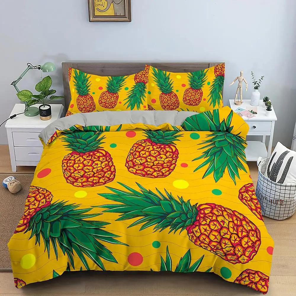 Pineapple Duvet Cover Set Queen Size Kids Colorful Pineapple Bedding Set Girls Teens Bedding Set Fruit Polyester Comforter Cover