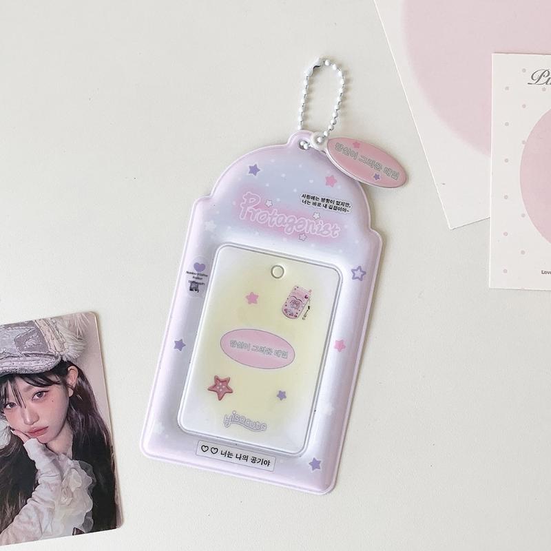 Kawaii Kpop Photocard Holder for 53x85mm PVC Card Protector with Pendant Keychain for Students Girls School Accessories Gift
