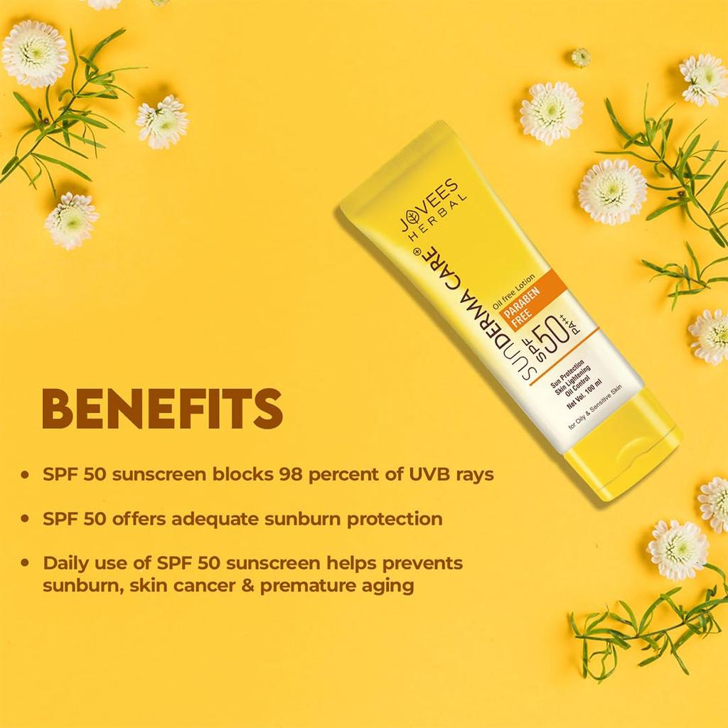 Jovees Herbal Sun Derma Care Lotion SPF 50 PA+++ Oil Free Lightweight Sunscreen For Oily Sensitive Skin With UVA UVB Broad Spectrum Protection 100ml