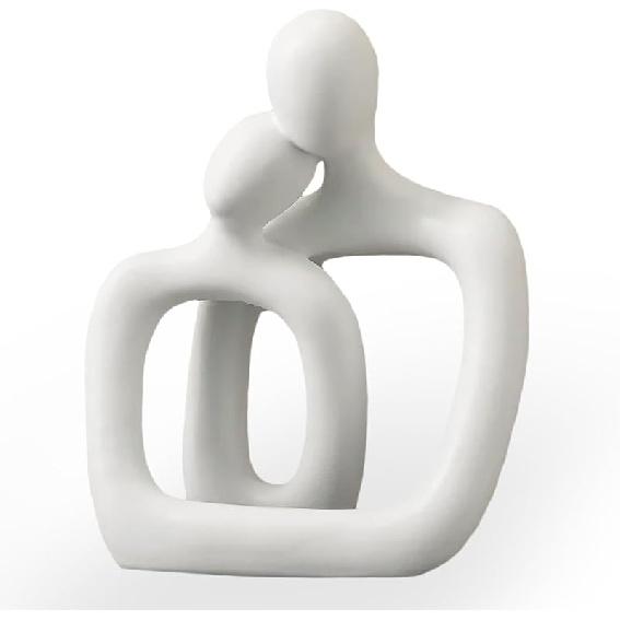 Abstract Couple Statue, Minimalist Couples Bedroom Decor, White Hugging Lovers Sculptures Modern Home Office Decor Accents for Nightstand & Dresser,