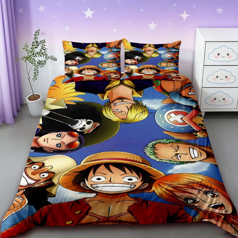 Anime One Piece Duvet Cover Set Japanese Cartoon Brooke Luffy Bedding Set Twin Full Size Bedroom Bed Decor Teens Boys Boys Gifts