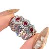 Light Luxury   Inlaid Diamonds Vintage Hollow Out Lace Ruby Rings for Women Gorgeous Style Showy Wedding Ring Jewelry
